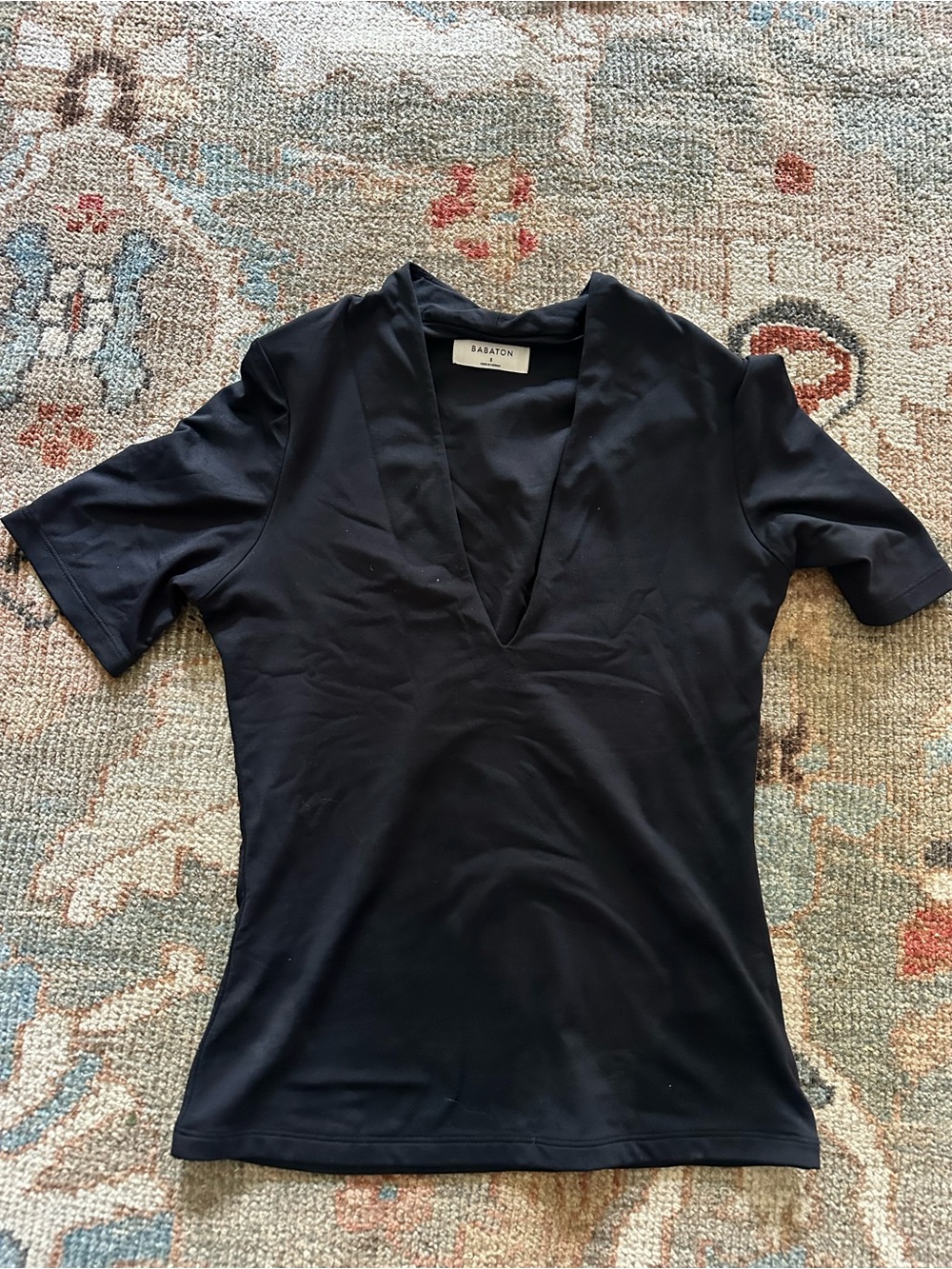 Aritzia Babaton Black V-Neck Short Sleeve Top